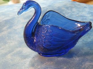 Vintage Fenton Blue Carnival Glass Swan Candy Trinket Dish 4 " Tall Xlnt