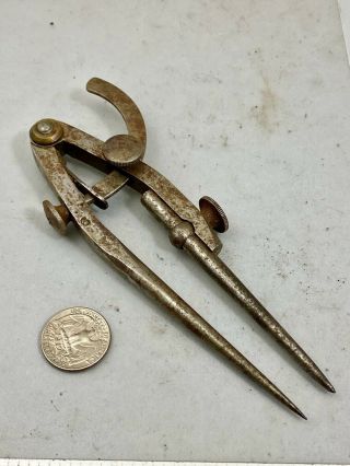 Vintage Pexto 6 " Metal Dividers Compass Caliper,  Ps Wood,  No Resrv