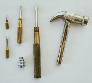 Vintage GAM Machinist Jeweler Hammer - 5 in 1 Brass Nesting Handle Screw Drivers 2