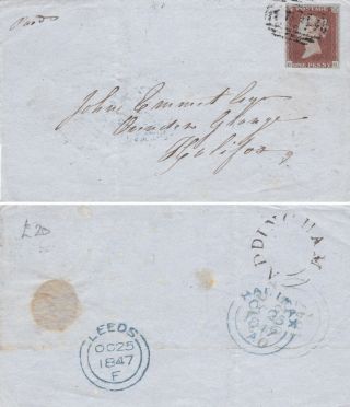 1850 Qv Yorkshire Addingham Village Udc On Cover With A Fine 1d Penny Red Stamp