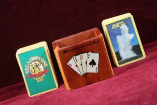 Vintage Yellowstone National Park Playing Cards 2 Decks Wood Holder