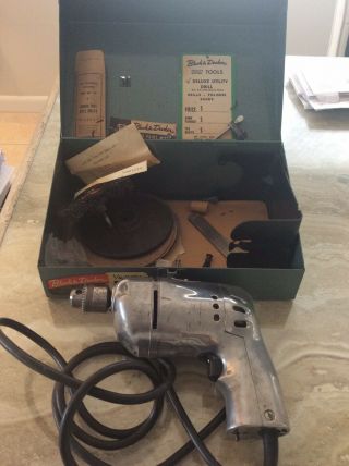 Vintage Chrome Black And Decker 1/4 Inch Electric Drill Kit.