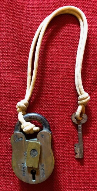 Hopps & Co.  Antique Solid Brass Padlock With Key