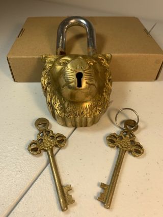 Padlock Lock Functional Lion Head Brass Home Decor Golden Collectible