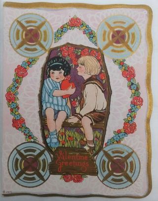 Vintage Valentine Greeting Card Little Girl And Little Boy On A Bench Embossed