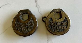 (2) Vintage Brass 6 Lever Champion Pancake Padlock / Lock - No Keys.