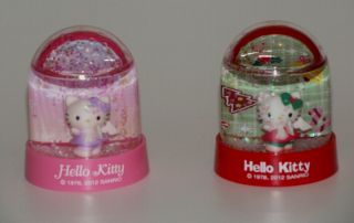 Cute Two Hello Kitty Mini Snow Globes Pink & Red Sanrio Licensed