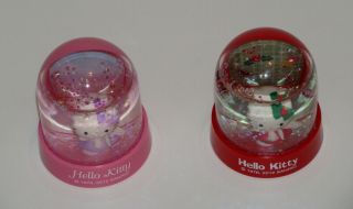 CUTE TWO HELLO KITTY MINI SNOW GLOBES PINK & RED SANRIO LICENSED 2