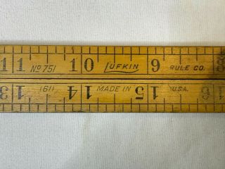 Vintage Lufkin Rule Co.  No.  751 Warranted Boxwood 24 Inch Folding Ruler 2