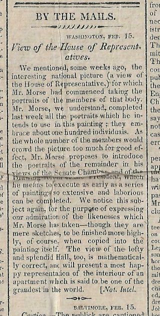 Samuel Morse Painting Portraits Of U.  S Congressmen.  1822 Newspaper