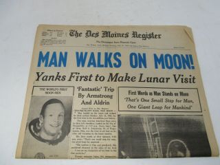 Des Moines Register July 21,  1969 Man Walks On Moon Neil Armstrong