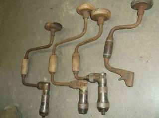 4 Vintage Millers Falls (3) Ratcheting & (1) Solid Drill Hand Braces