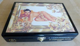Black Lacquer Wooden Cigar Box,  Man Cave,  Digital Image Of Exotic Lady