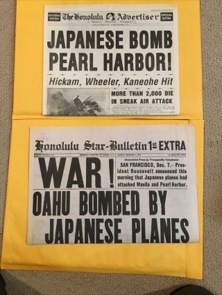The Honolulu Advertiser & Star Bulletin December 7,  1941 Pearl Harbor Bombed