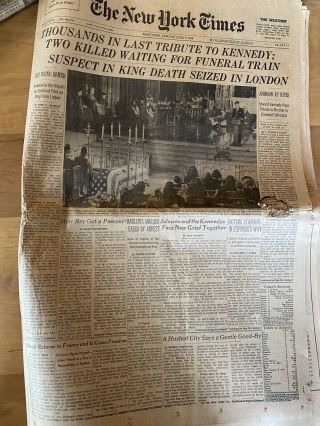 York Times Sec 1 June 9 1968 Robert Kennedy Funeral James Earl Ray Arrested