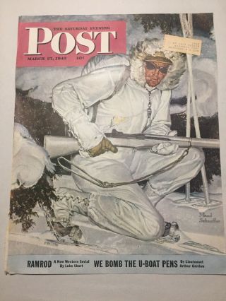 Cover Only Mead Schaeffer Ski Patrol Rifle Saturday Evening Post March 27 1943