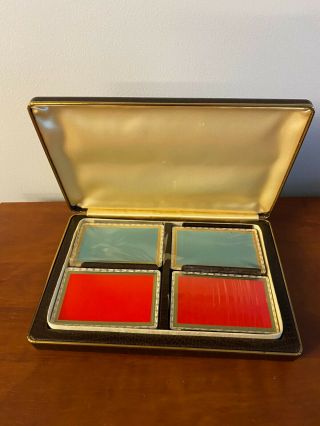 Vintage Brown & Bigelow Playing Cards - 4 Decks In Leather Case