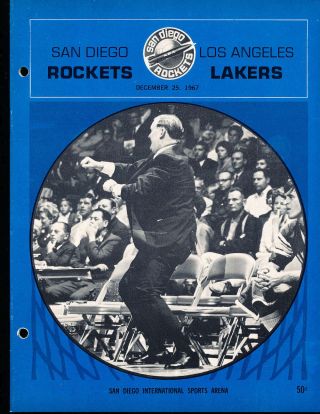 12/25 1967 San Diego Rockets Vs Los Angeles Lakers Basketball Program Bx6