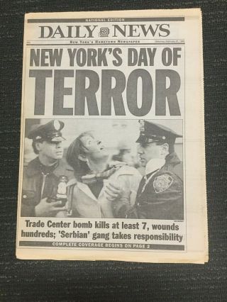 First World Trade Center Bombing - Terrorism - 1993 York Daily News Newspaper