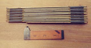 Vintage Stanley No.  136 Boxwood & Brass Caliper Slide Ruler & Folding 72 