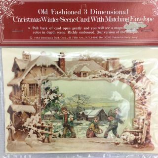 Vintage Christmas Card Winter Victorian Farm House Snow Children 3d Die Cut