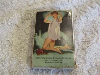Vintage Central Shell Service Station Pin Up Redi - Slip Playing Cards Deck 1950s