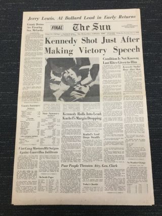 Senator Robert Kennedy Assassination - 1968 San Bernardino,  California Newspaper 2