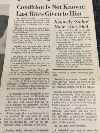 Senator Robert Kennedy Assassination - 1968 San Bernardino,  California Newspaper 3