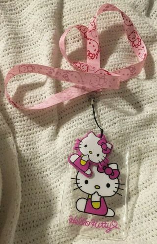 Hello Kitty Pink Lanyard With Name Badge Holder And Hello Kitty Charm