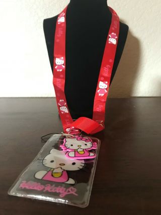 Rare Hello Kitty Red Lanyard With Name Badge & Hello Kitty Charm With Tracking