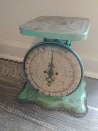 Vintage Pelouze Family Scale Deluxe 24 Lbs Chicago Green - Weighs Accurately