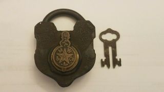 Vintage Cast Iron Ornate M W & Co.  Padlock Antique Lock With Key