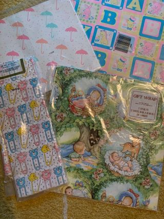 Vtg.  Baby Shower Baby Gift Wrapping Paper Nos