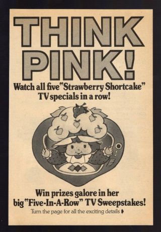 1984 Tv Guide Ad Think Pink Strawberry Shortcake 5 Tv Specials In A Row 3 Pages