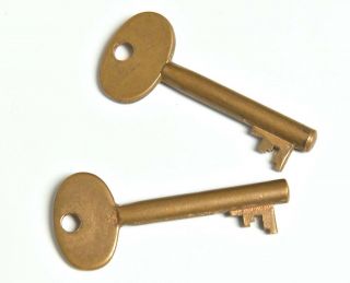 2 Vintage Industrial Brass Skeleton Keys Unmarked