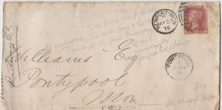 1876 Qv Newport Mon Welsh Railway Cover With A 1d Red Stamp Pl 182 Gwr Perfin