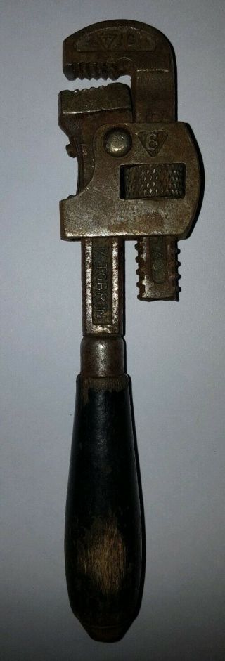 Mini Antique Tobrin 6 Plansville Conn Monkey Pipe Wrench Vintage Wood Handle