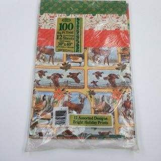Vintage Christmas Wrapping Paper Cleo Wrap 100 Sq Feet,  12 Sheets 30 X 30 U.  S.  A.