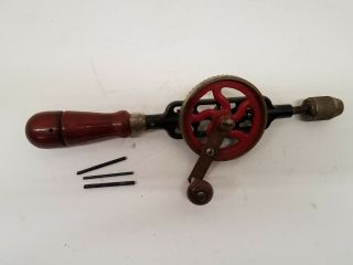 Vintage Millers Falls Tool Co.  No.  5a Hand Drill - 3 Bits In Handle - Egg Beater
