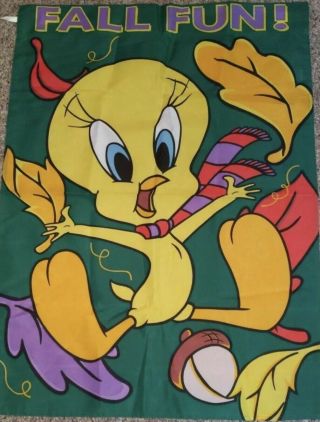 Vintage 1999 Looney Tunes Tweety Bird Fall Fun Decorative Flag 28” X 40 "