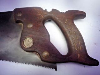 Atkins,  26 inch hand saw,  solid brass medallion & screws,  vintage _S - 32 2