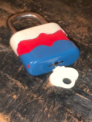 Vintage Small Padlock Lock & Key Hand Painted 3