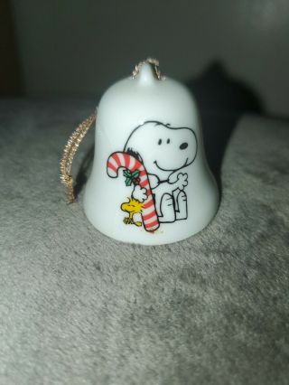 1958 1965 Vntg.  Peanuts Ceramic Bell Christmas Ornament Snoopy & Linus Candycane