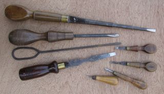 Vintage Screw drivers wood handles carpentry cabinet hobby craft 2