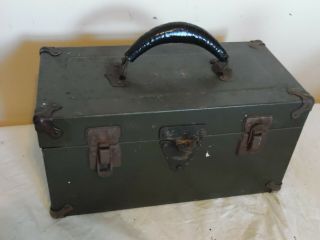 Vintage 15 " Metal Tool Box Chest Army Style Green With Removable Tray Usa Made