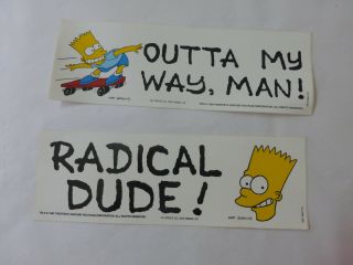 Vintage 1990 Bart Simpson Bumper Stickers: Radical Dude & Outta My Way,  Man