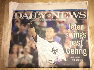 Ny Daily News Sept 12,  2009 Derek Jeter Past Gehrig All - Time Yankees Hit Leader
