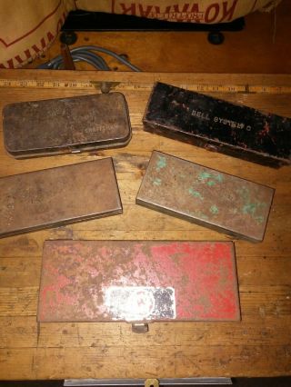 5 Vintage Metal Tool Boxes.  Craftsman.  Bell System.
