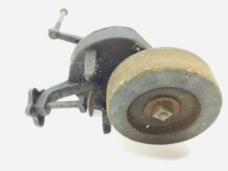 Antique Hand Crank Grinding Wheel,  Crescent Tool,  Clamp On Sharpening Grinding