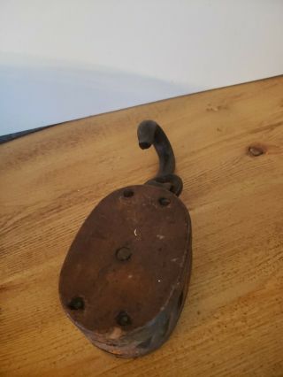 Antique Wood Block & Tackle Pulley Anvil Emblem / Mark with Hook 4 